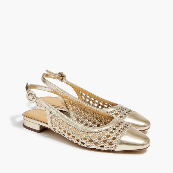 J. Crew Factory Shoes - New JCREW Woven Slingback Flats in Light Gold Metallic $128 BZ218